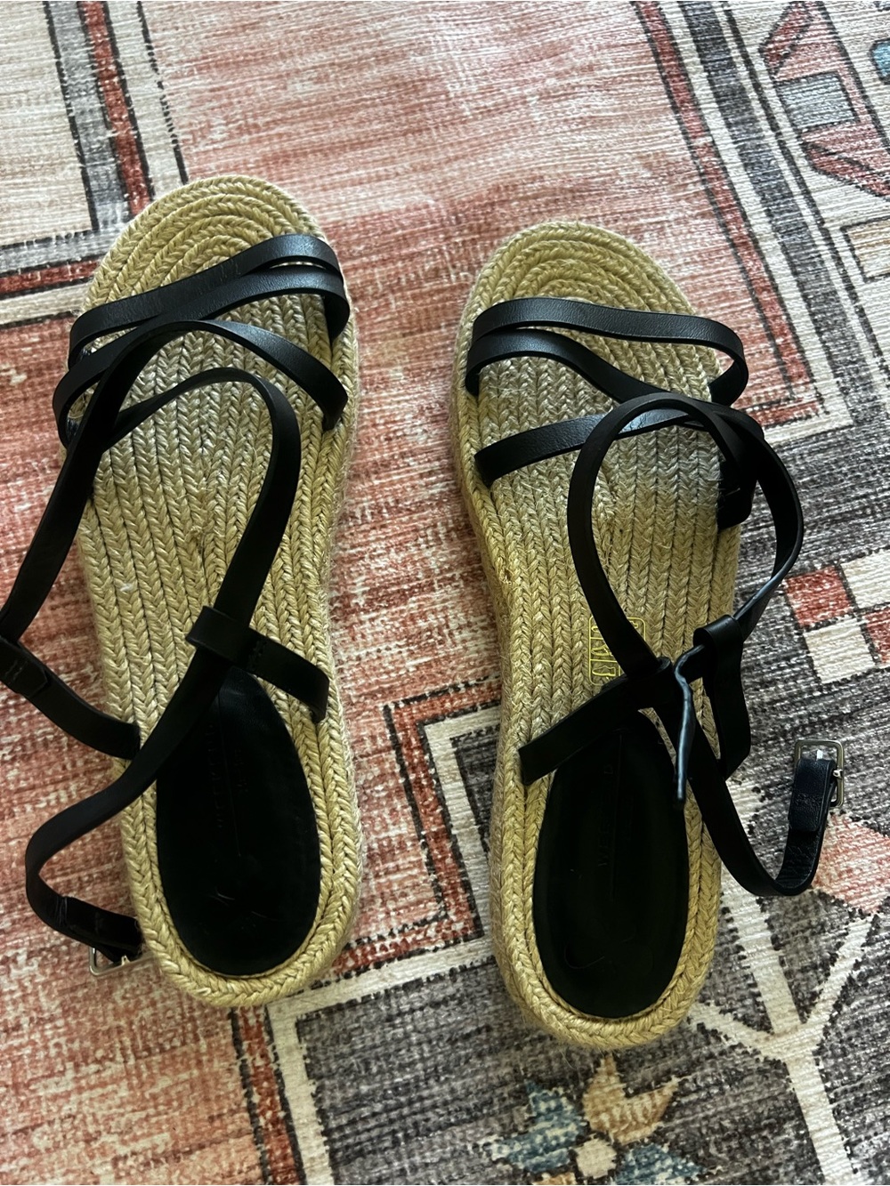 Weekend MaxMara: Woven Espadrille Sandals with Black Straps